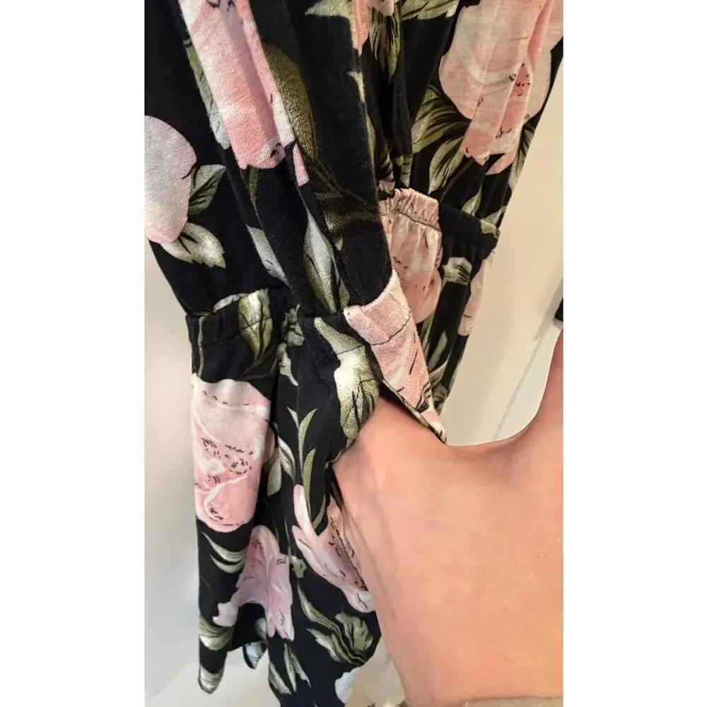 Lascana Black Floral Romper Womens US 4 Flutter Sleeve Shorts One Piece